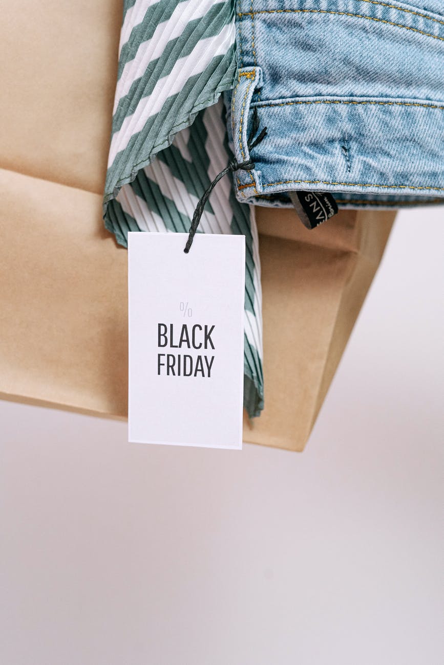 black friday tag tied on denim